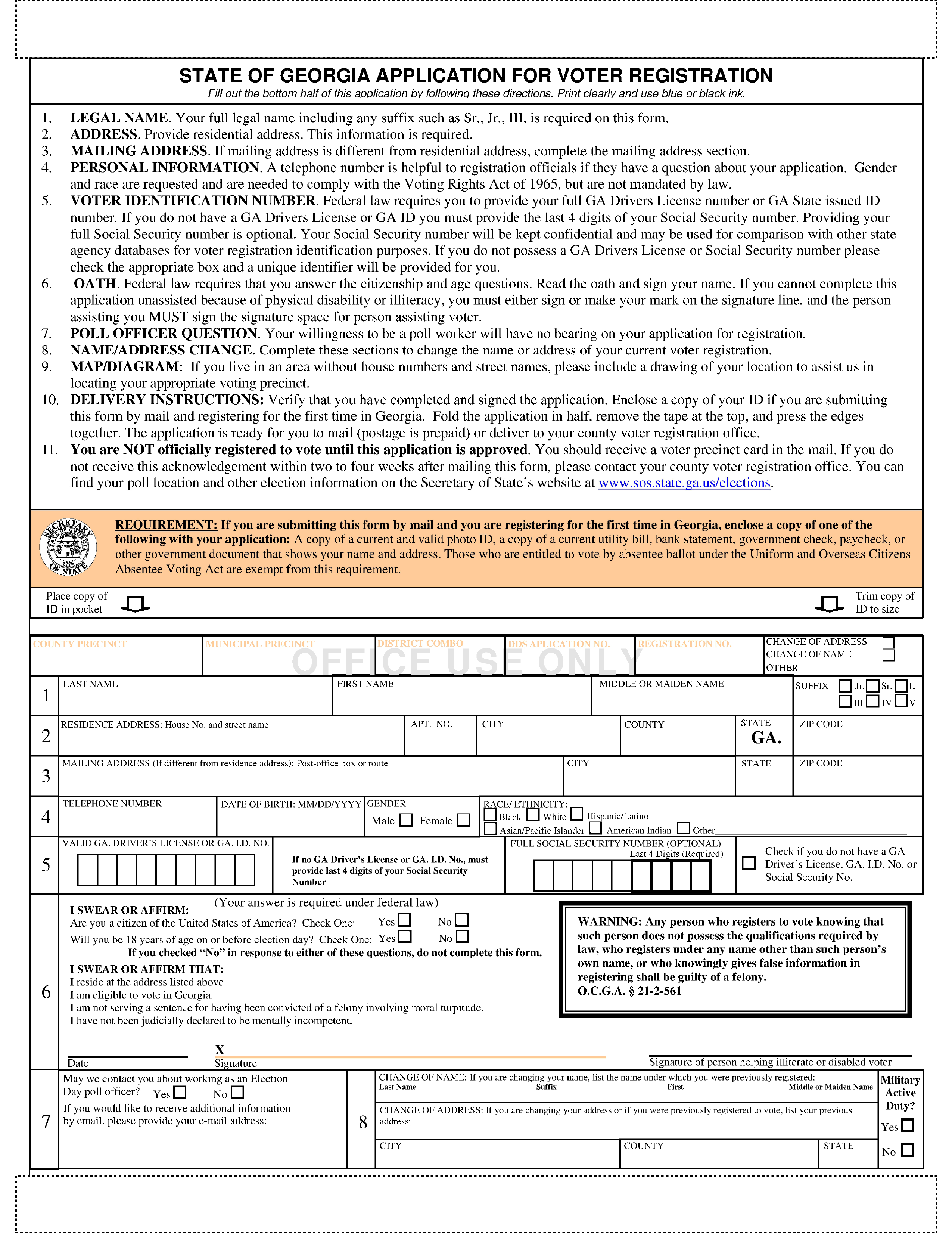 Free Georgia Voter Registration Form - Register to Vote in GA - PDF | eForms – Free Fillable Forms