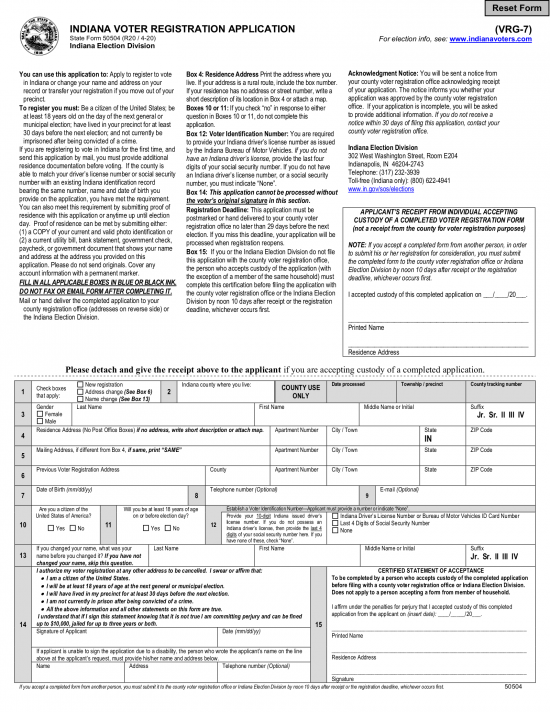 Free Indiana Voter Registration Form - Register to Vote in IN - PDF ...