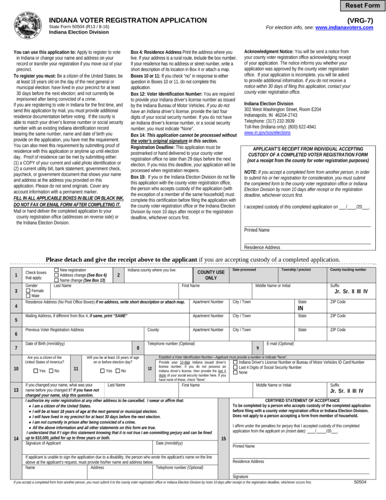 Free Indiana Voter Registration Form - Register to Vote in IN - PDF ...