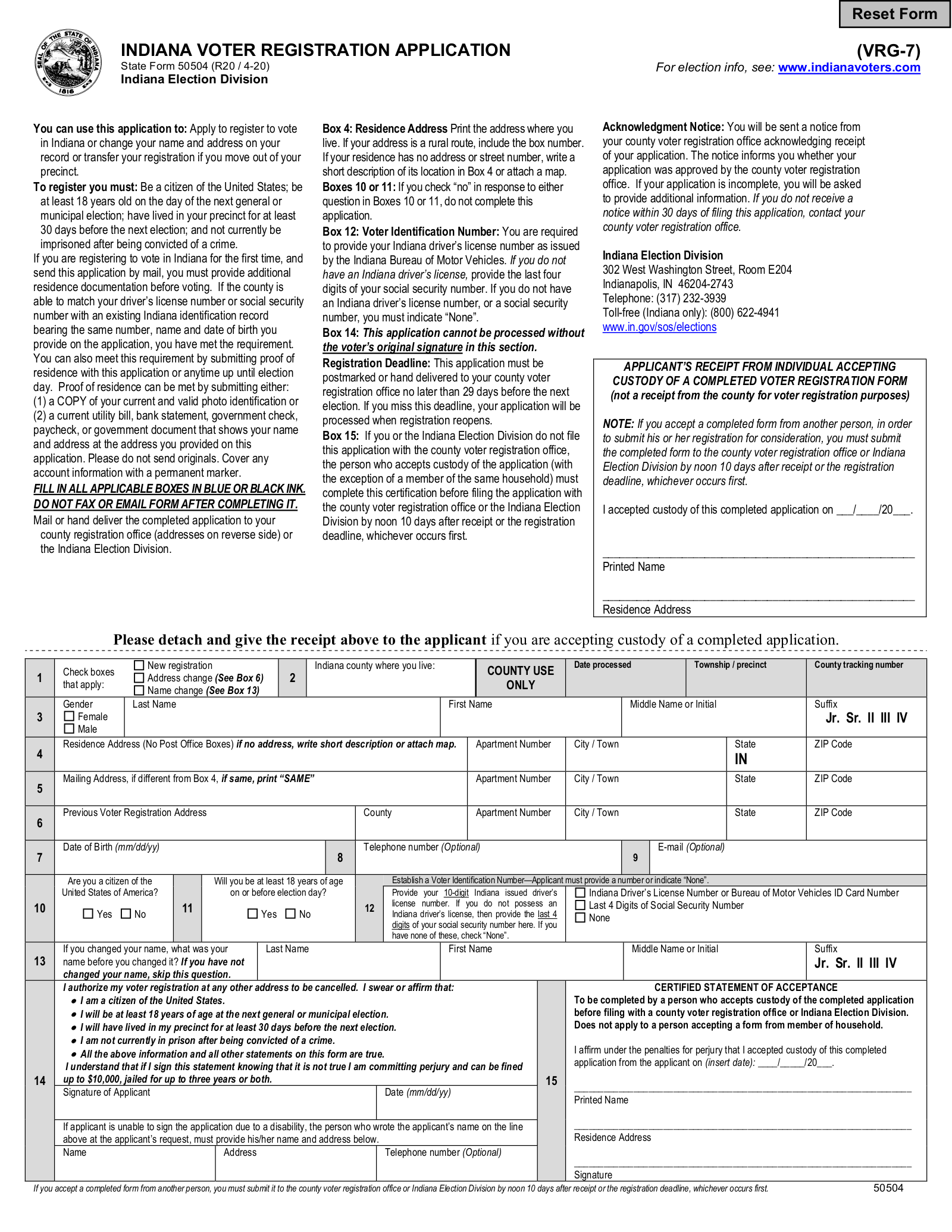 Free Indiana Voter Registration Form - Register to Vote in IN