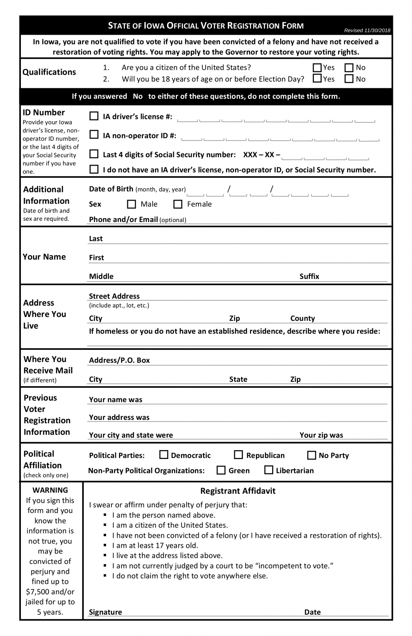 Free Iowa Voter Registration Form Register to Vote in IA