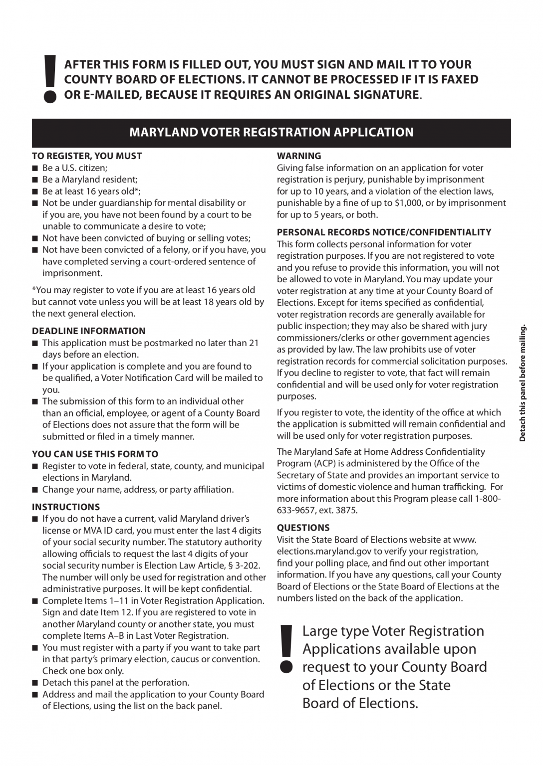 Free Maryland Voter Registration Form Register to Vote in MD PDF