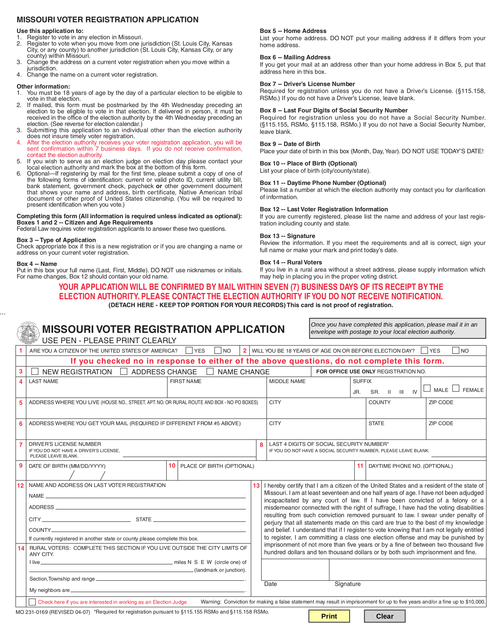 Free Missouri Voter Registration Form Register To Vote In MO PDF 