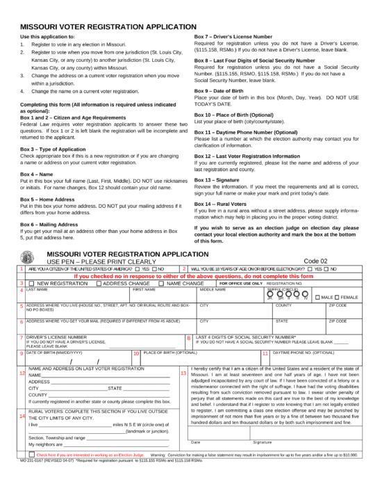 Free Missouri Voter Registration Form – Register to Vote in MO - PDF ...