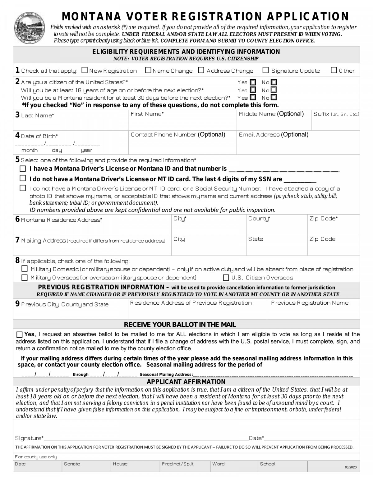 Free Montana Voter Registration Form – Register to Vote in MT - PDF ...