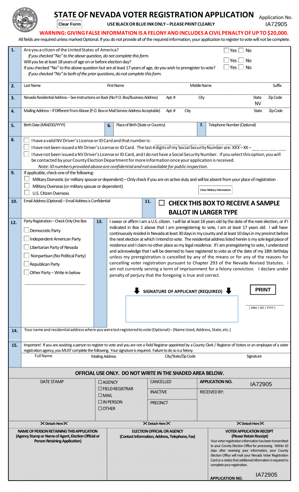 Free Nevada Voter Registration Form Register to Vote in NV PDF eForms