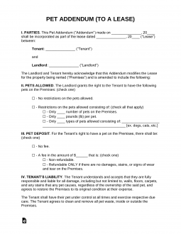 Free Pet Addendum to Lease - PDF | Word – eForms