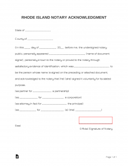 Rhode Island Notary Acknowledgment Form