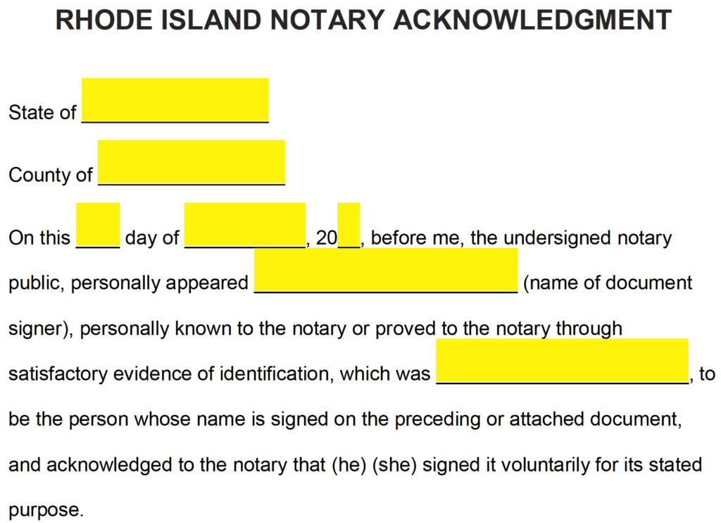 Free Rhode Island Notary Acknowledgment Form PDF Word eForms