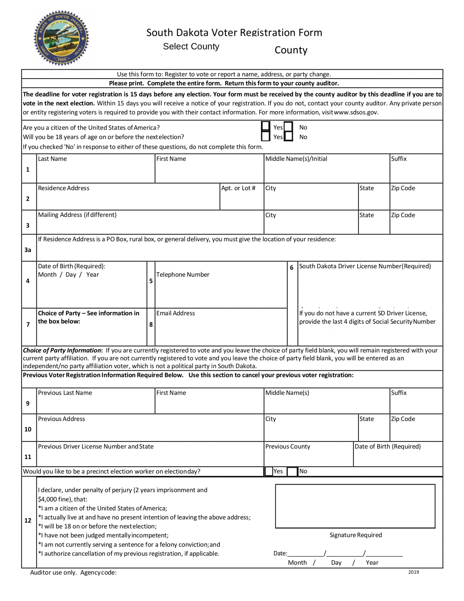 Free South Dakota Voter Registration From Register to Vote in SD