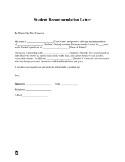 Free Student Recommendation Letter Template - with Samples ...