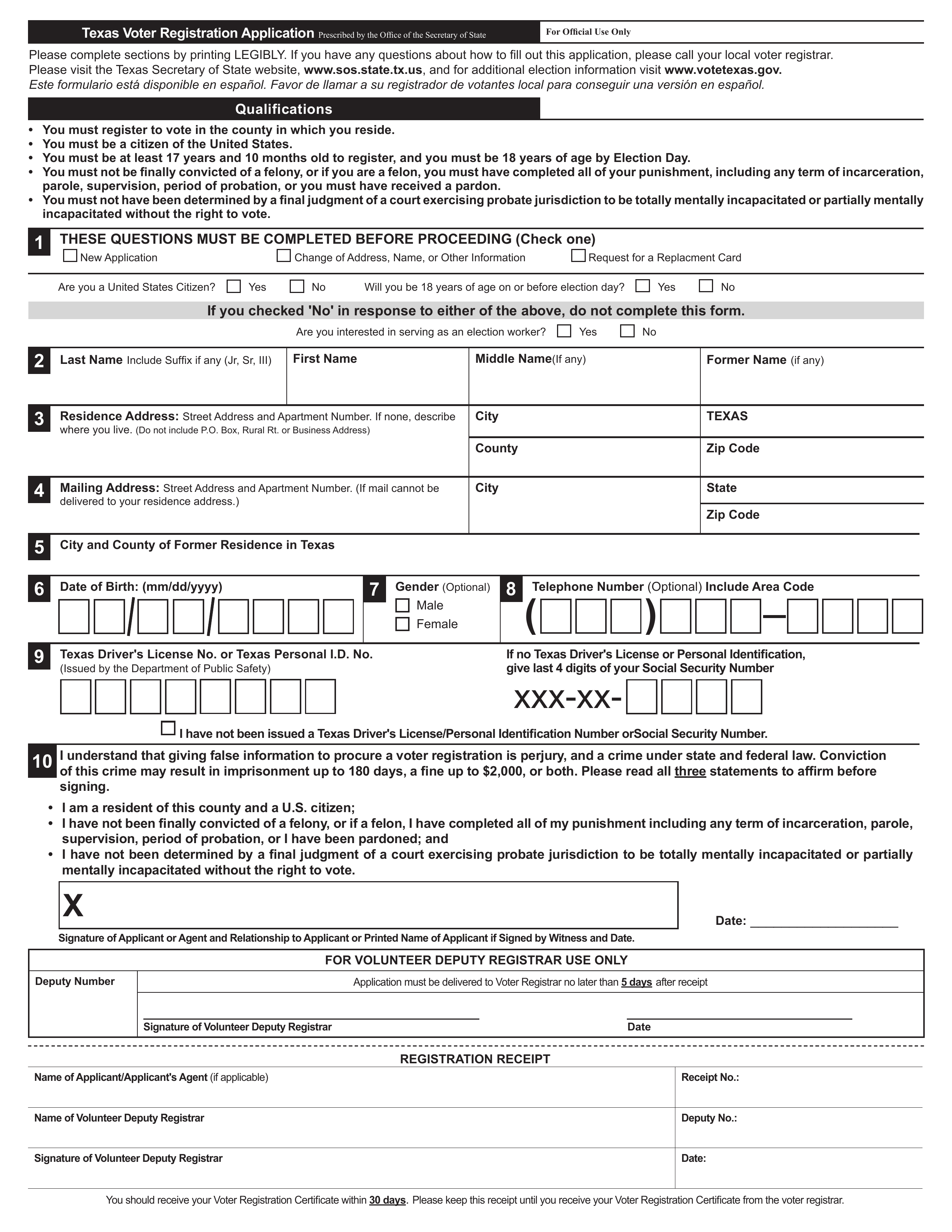 Printable Texas Voter Registration Form Printable Forms Free Online