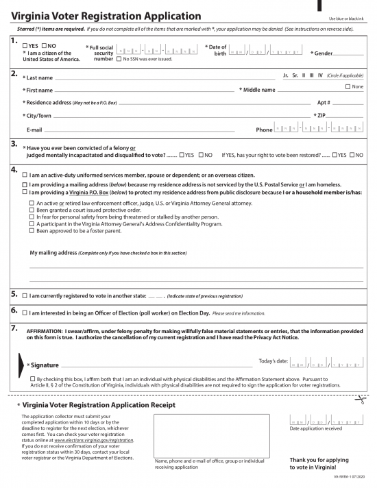 Free Virginia Voter Registration Form - Register to Vote in VA - PDF ...