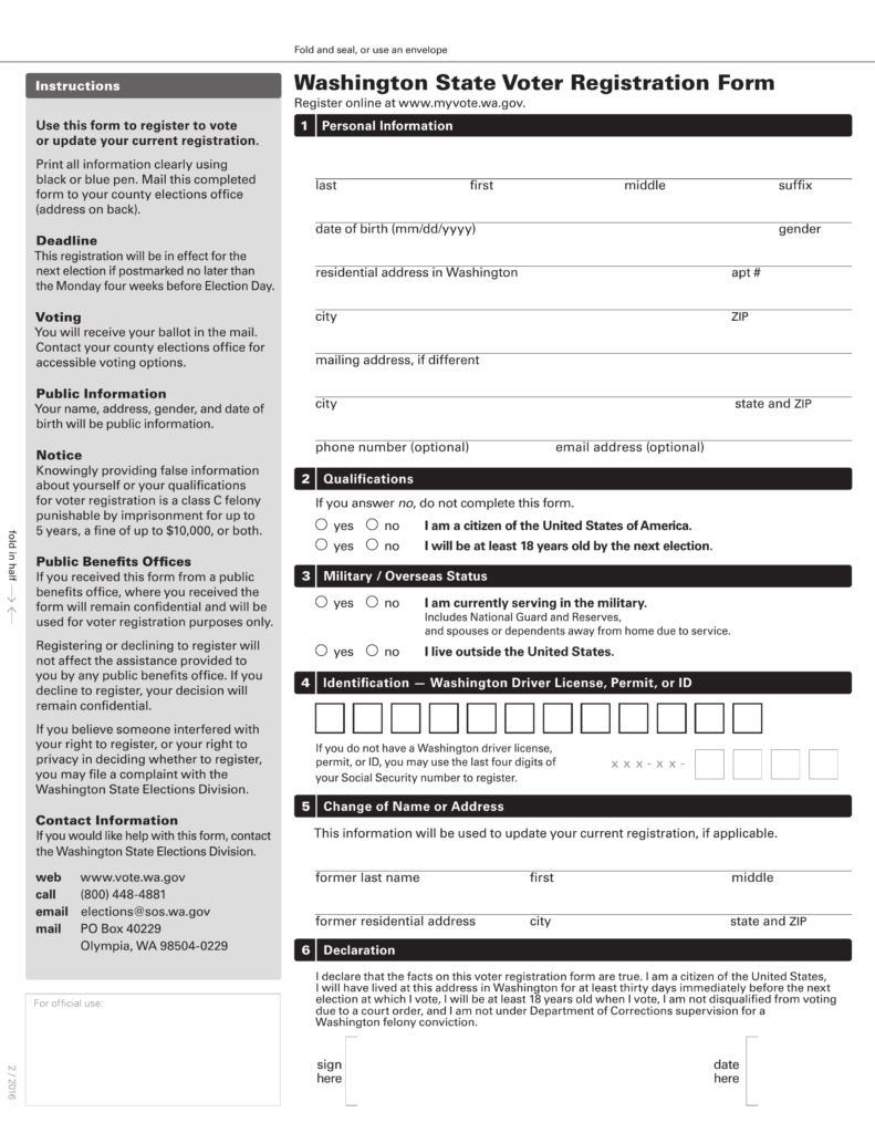 Free Washington Voter Registration Form - Register to Vote ...