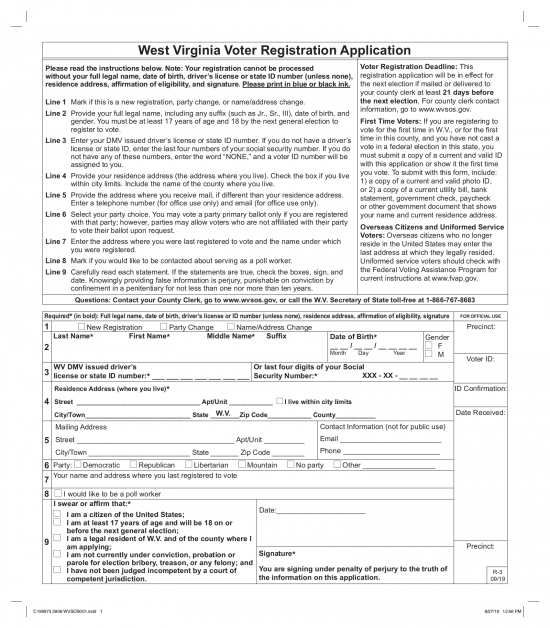 Free West Virginia Voter Registration Form Register To Vote In Wv Pdf Eforms 0706