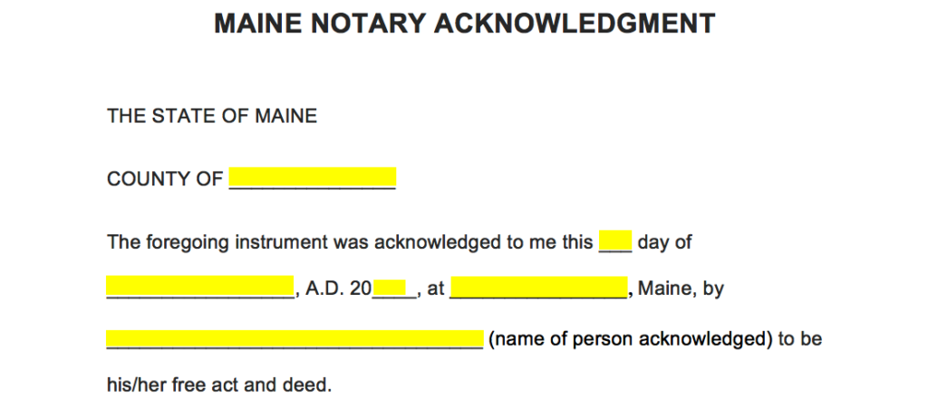 Free Maine Notary Acknowledgment Form Pdf Word Eforms 9336