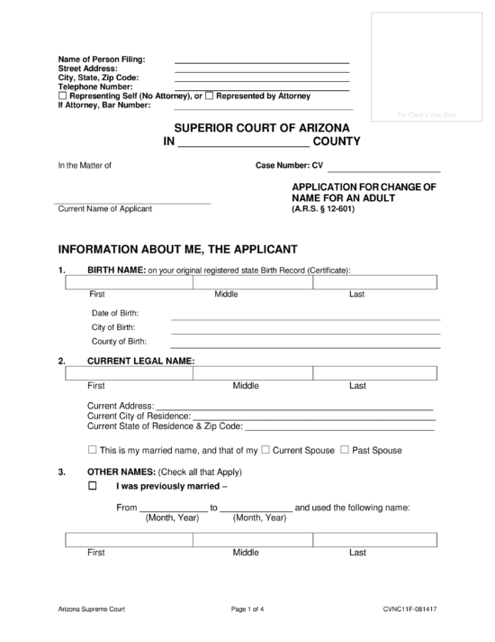 Free Arizona Name Change Forms - PDF | Word – eForms