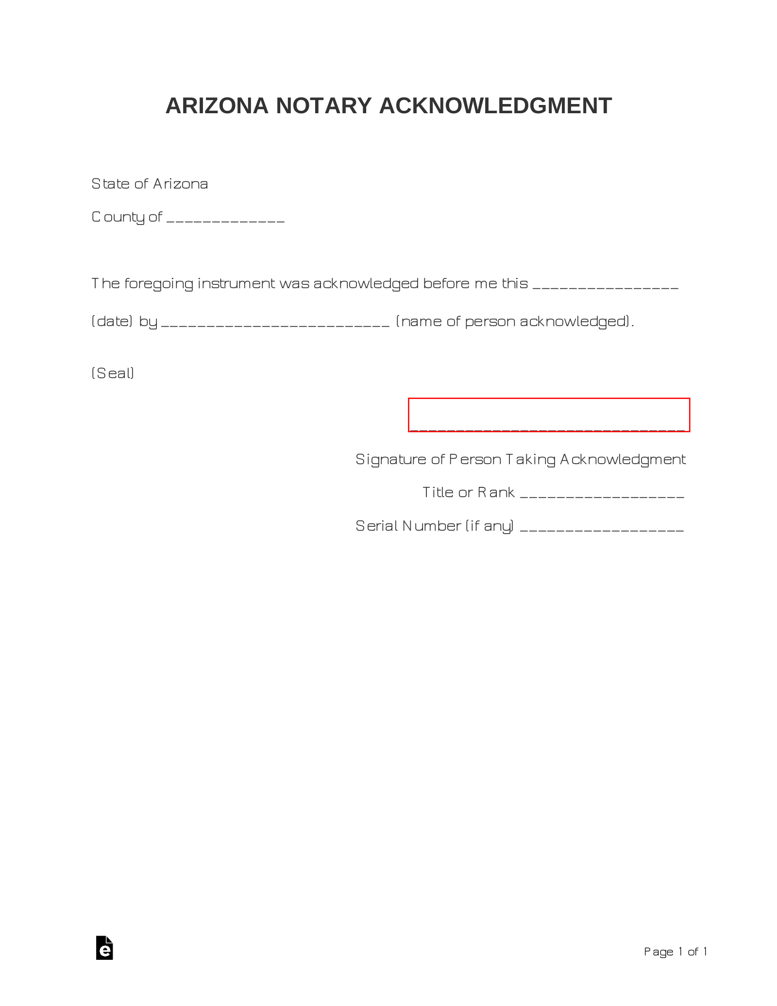 Free Arizona Notary Acknowledgment Form PDF Word EForms   Arizona Notary Acknowledgment Form 