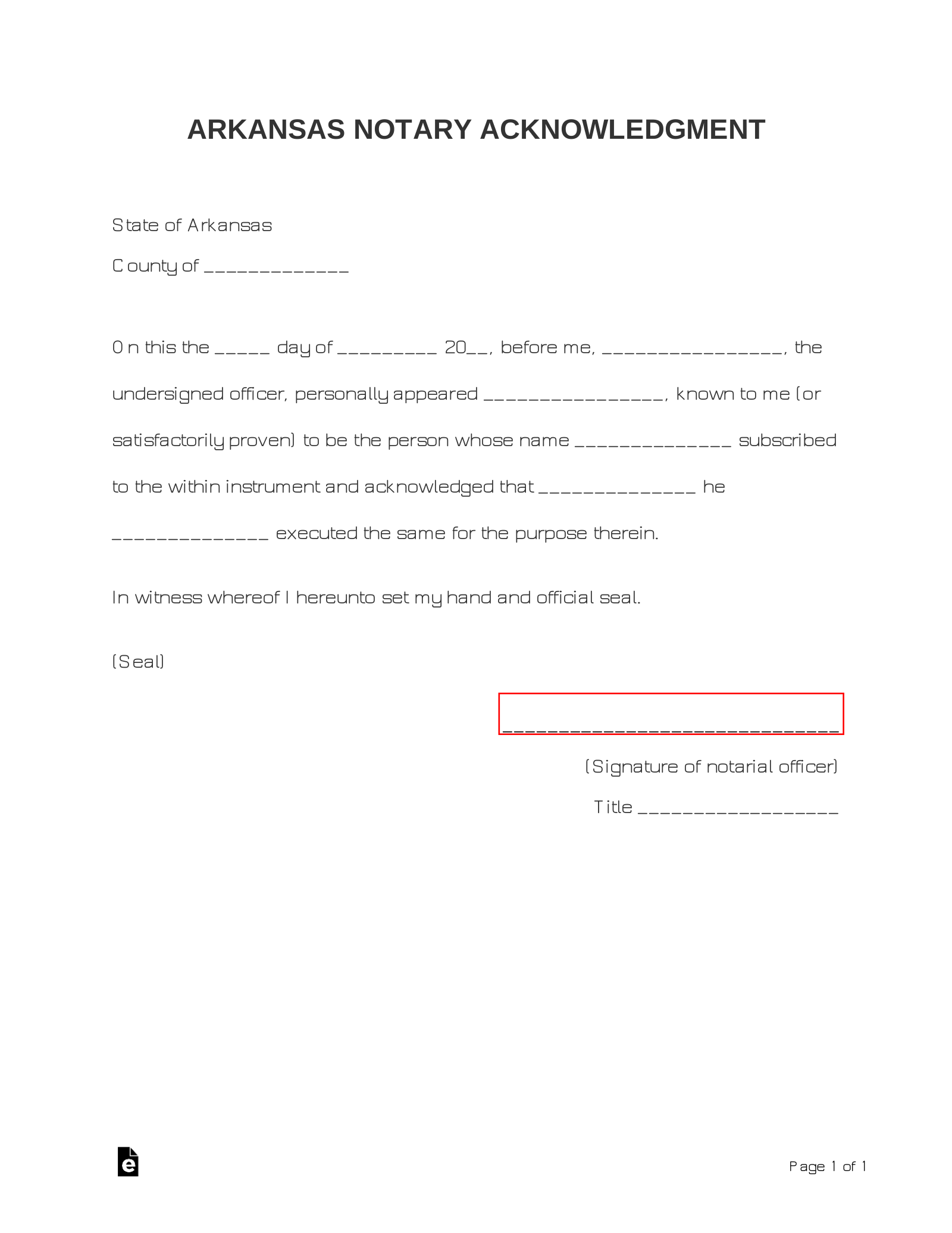 Arkansas Notary Acknowledgment Form