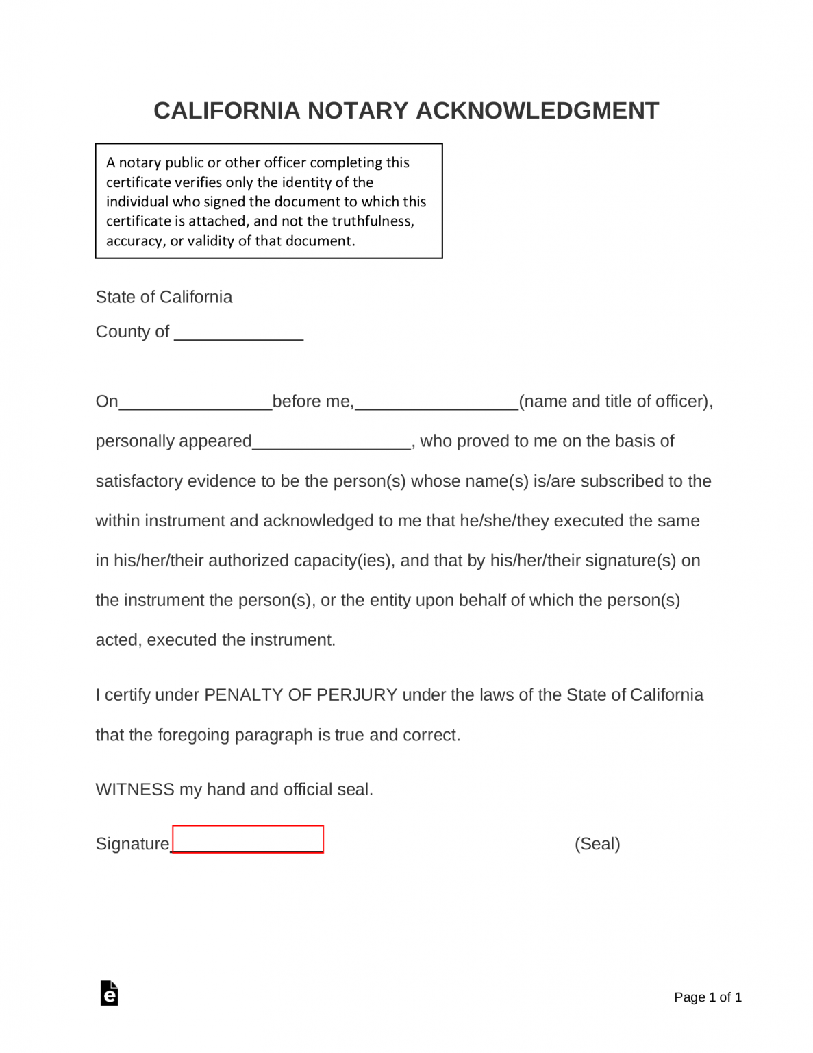 Free California Notary Acknowledgment Form PDF Word eForms