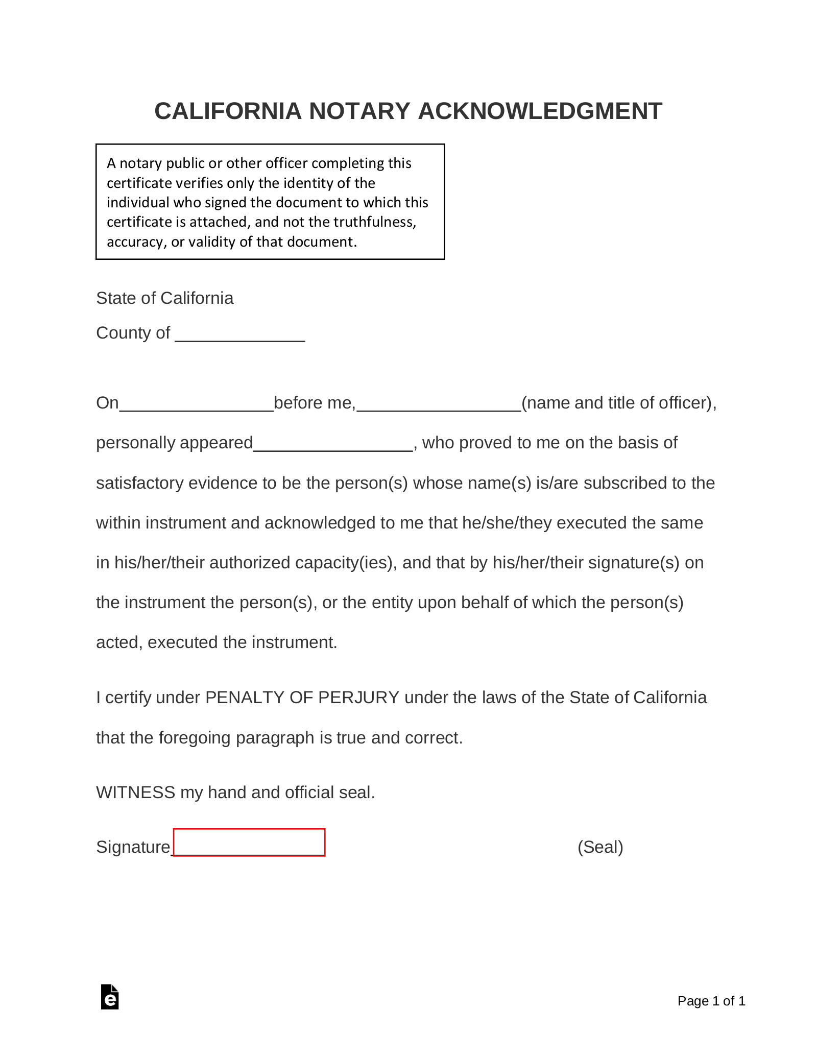 California Notary Acknowledgment Form