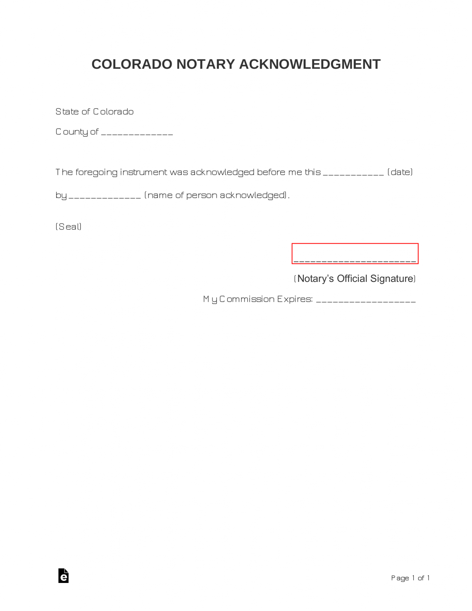 Free Colorado Notary Acknowledgment Form - PDF | Word – eForms