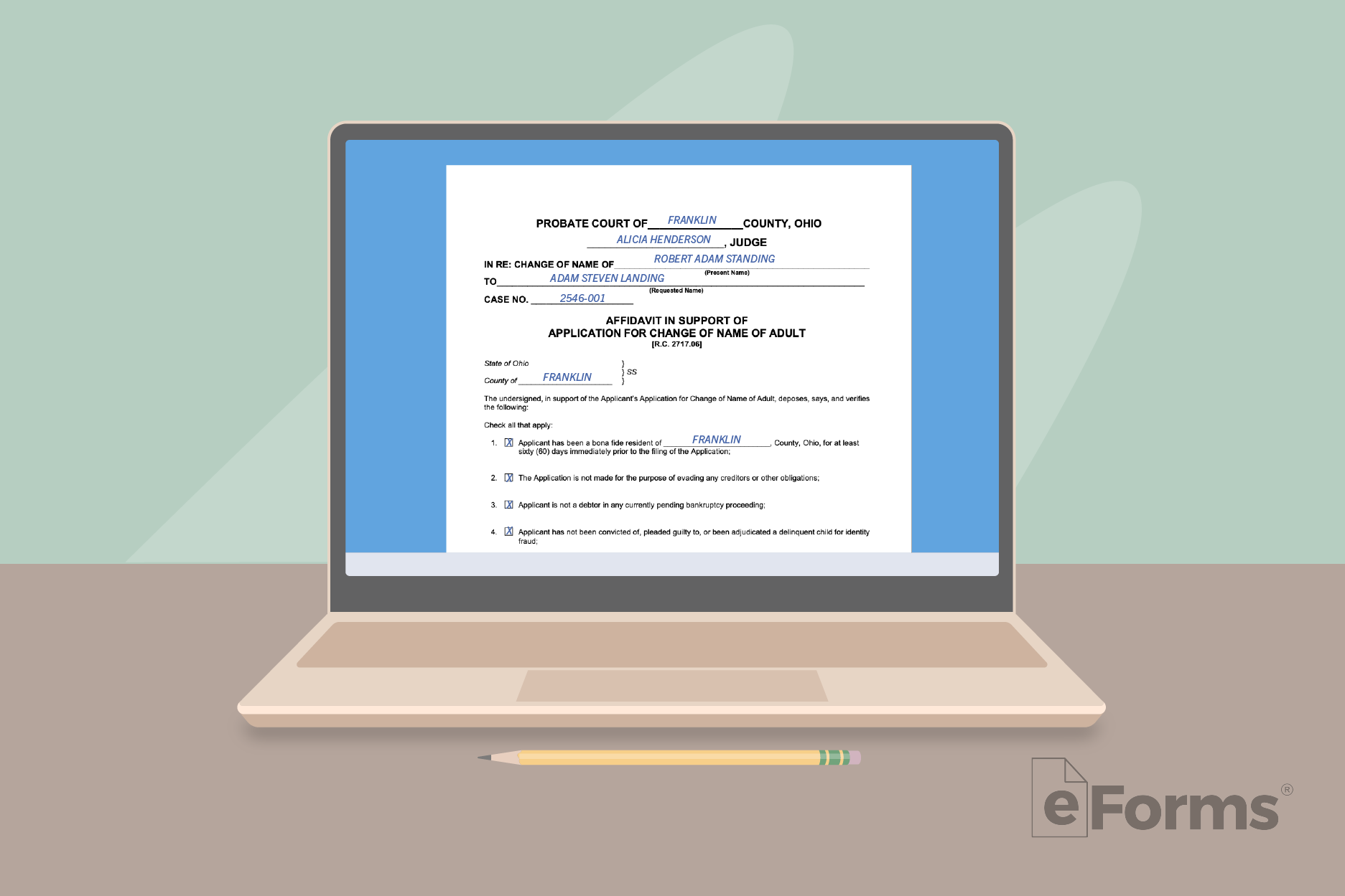 Affidavit form displayed on laptop computer.