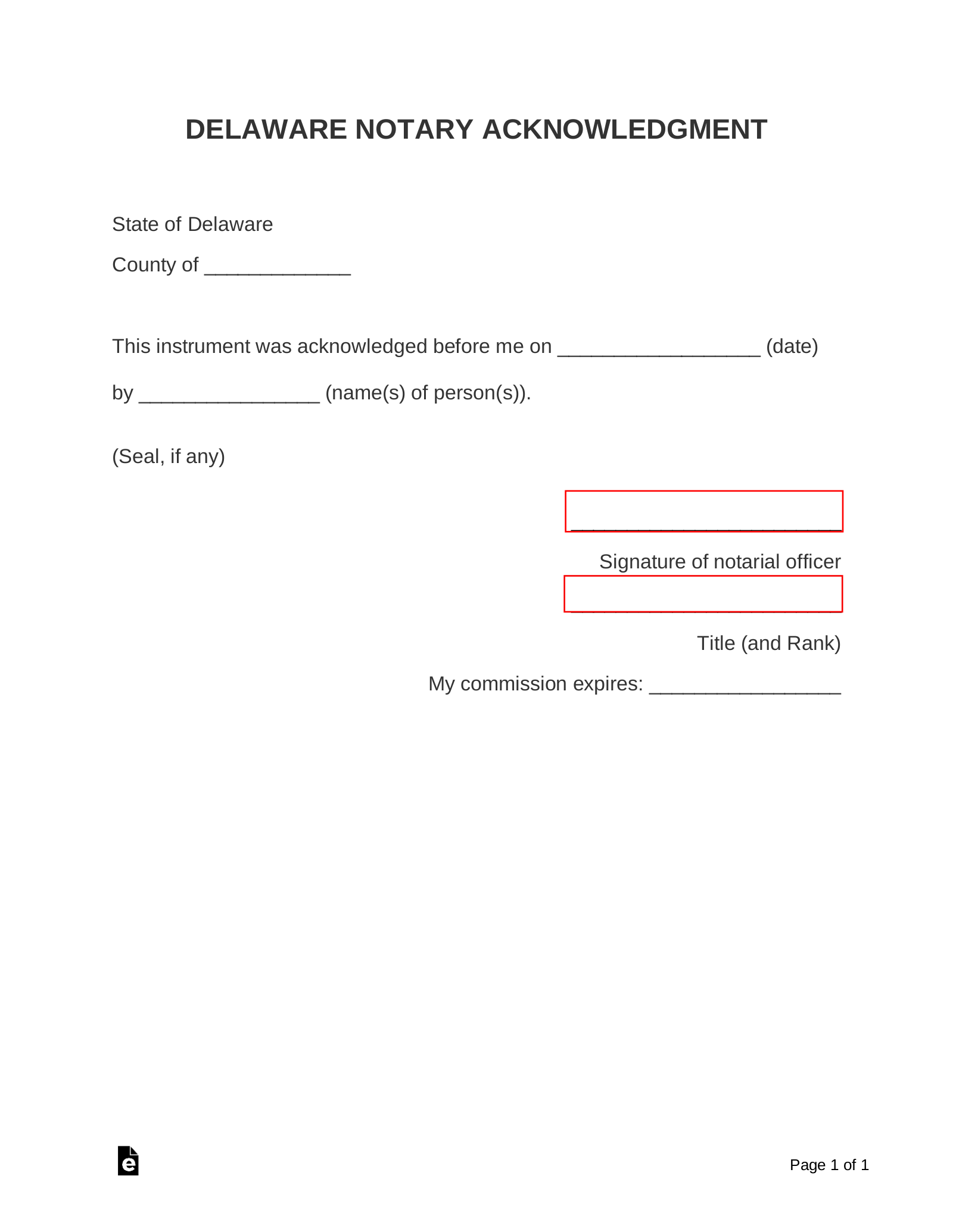 Delaware Notary Acknowledgment Form