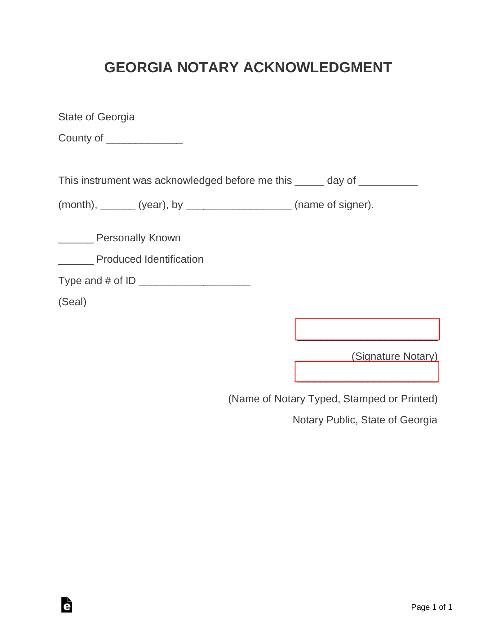 Georgia Notary Acknowledgment Form
