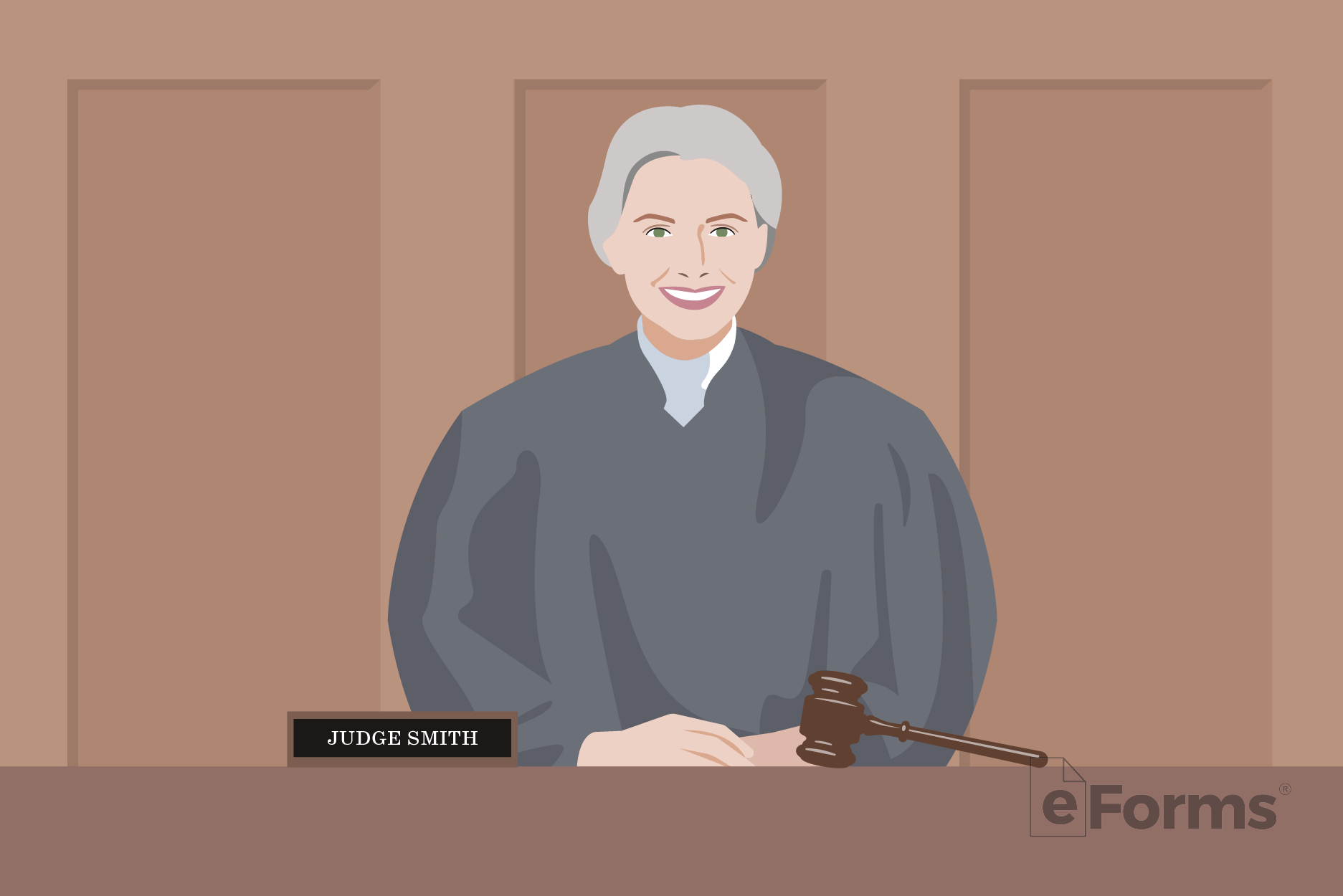 Female judge sitting on the court bench.