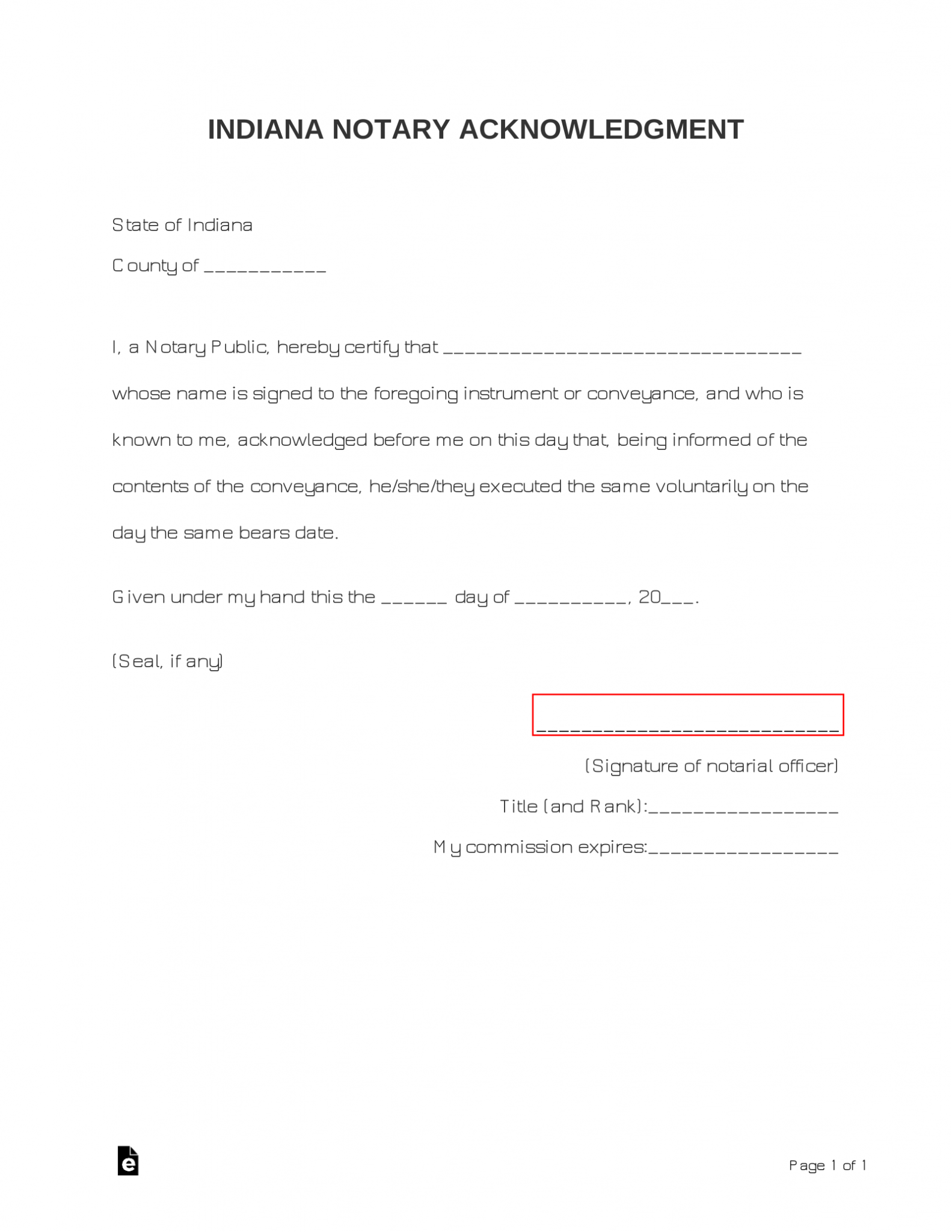 Free Indiana Notary Acknowledgment Form PDF Word eForms