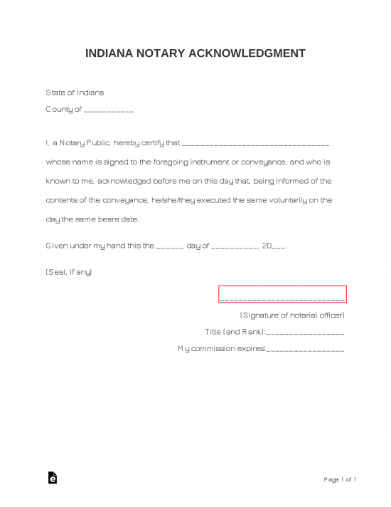 Indiana Notary Acknowledgment Form