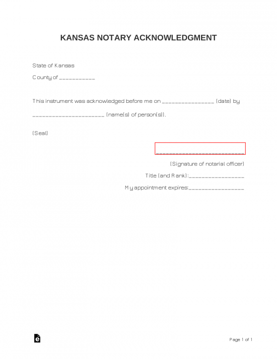 Kansas Notary Acknowledgment Form