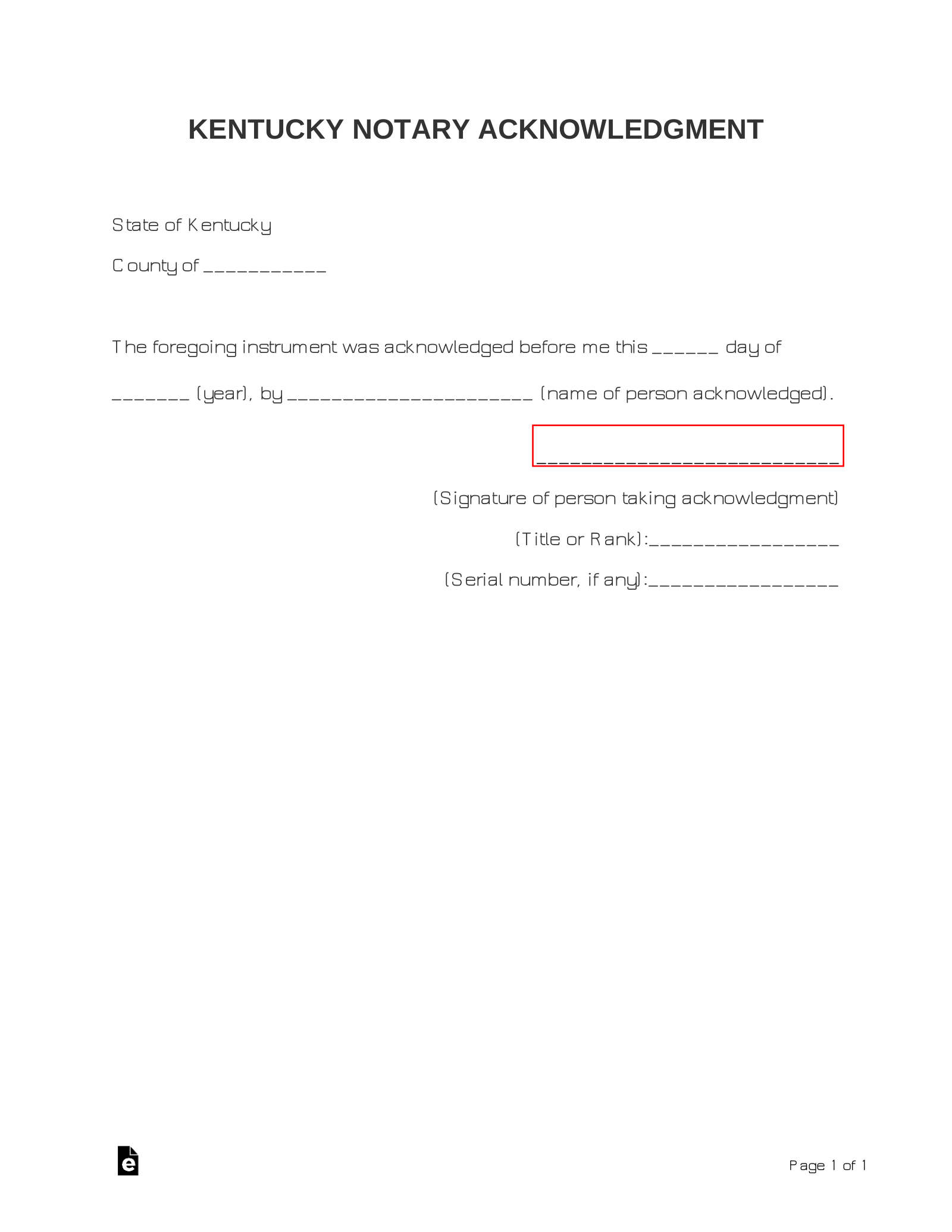 Kentucky Notary Acknowledgment Form
