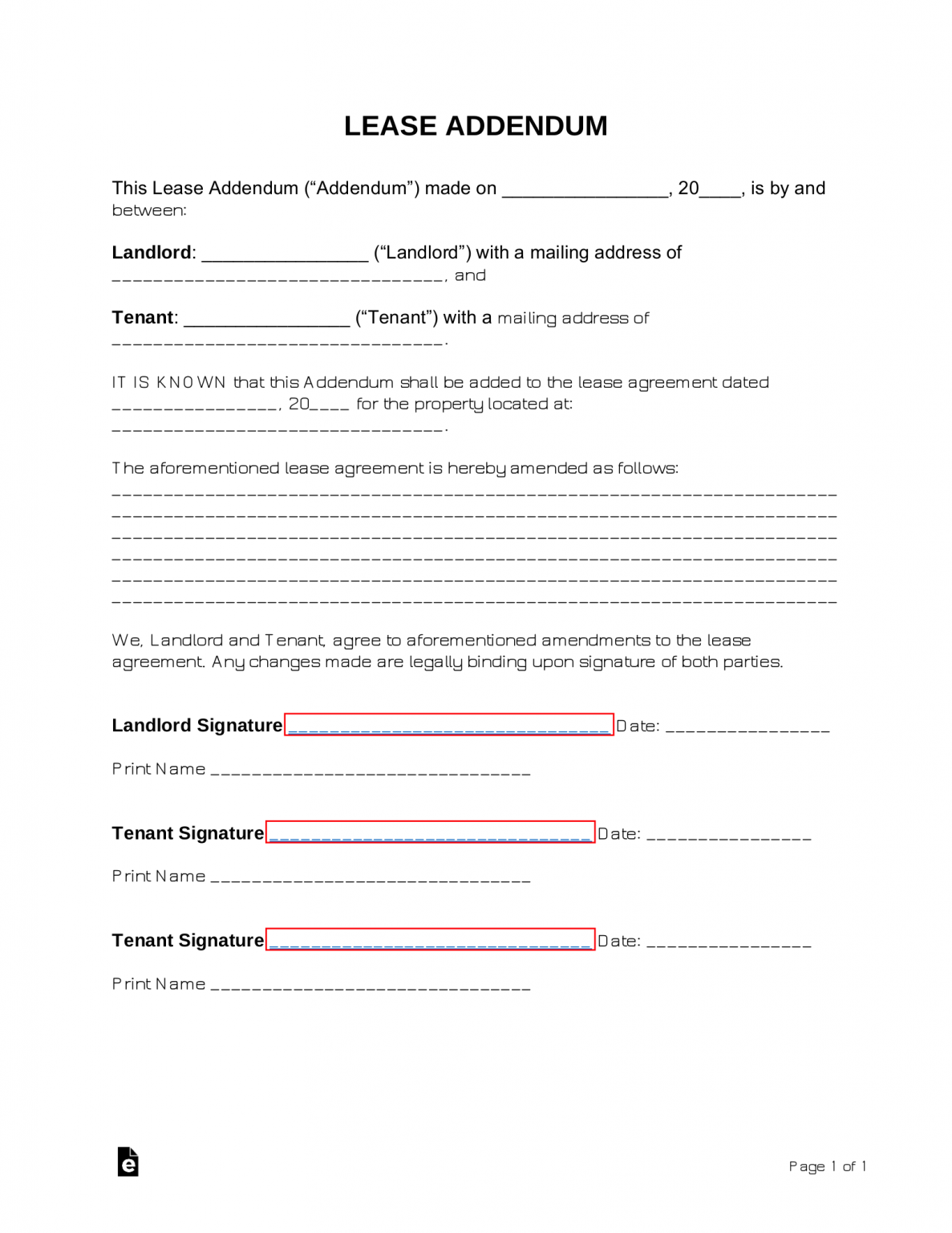 Free Lease Addendum Templates (12) PDF Word eForms