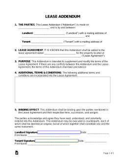 free lease addendum templates pdf word eforms