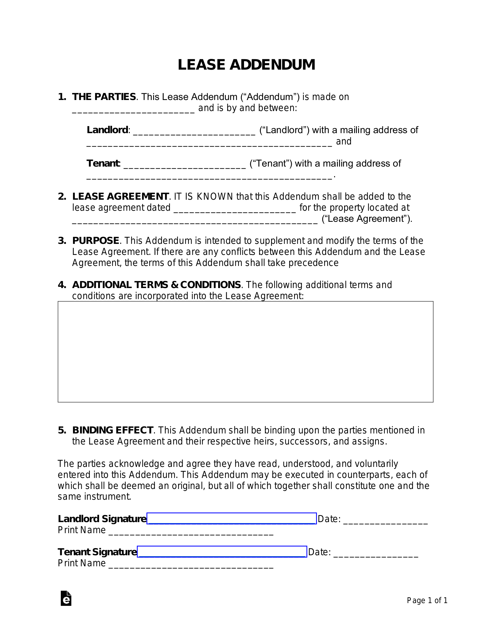 Free Lease Addendum Templates Pdf Word Eforms