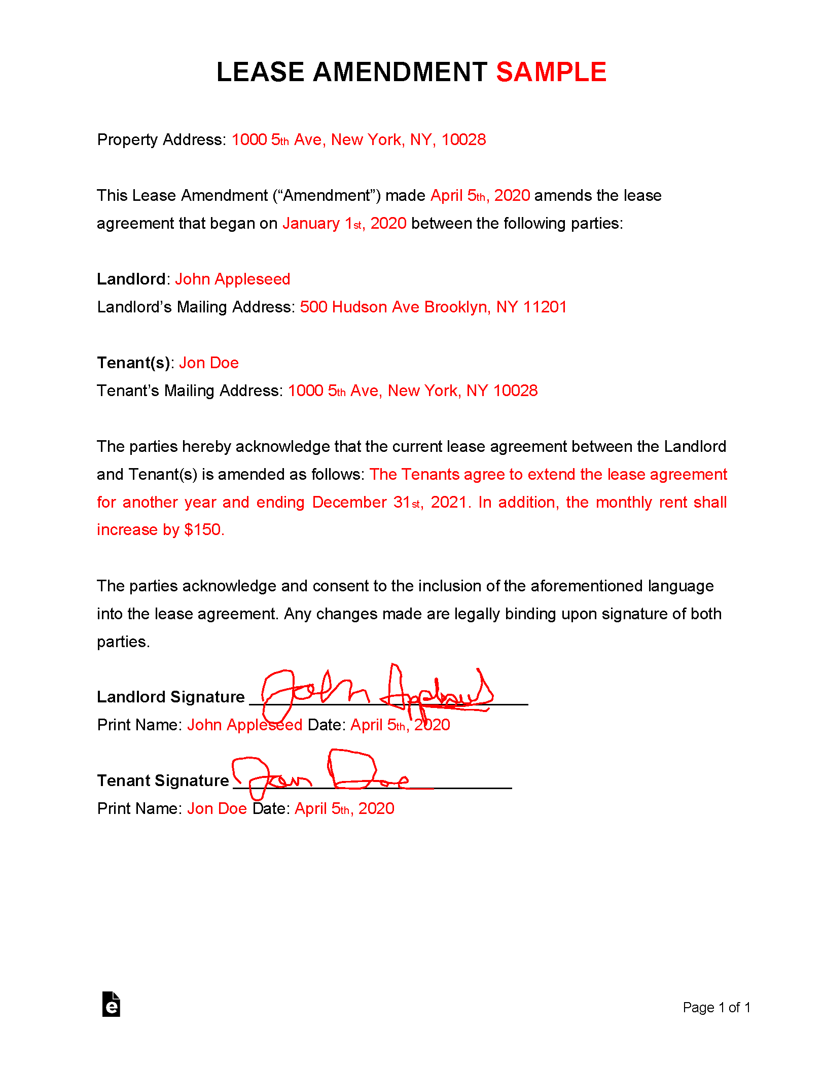 Free Lease Amendment Template Free Printable Templates