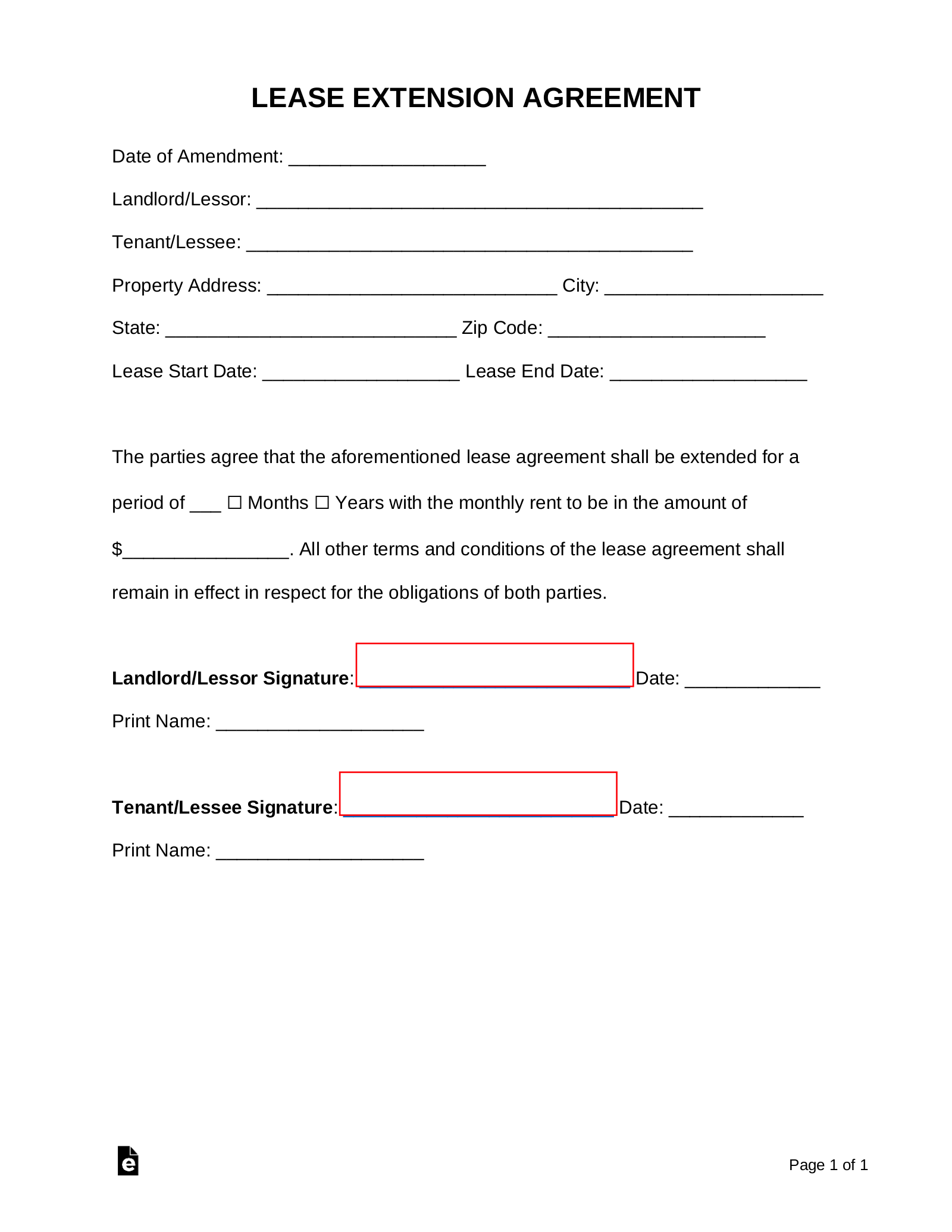 Free Printable Lease Extension Agreement