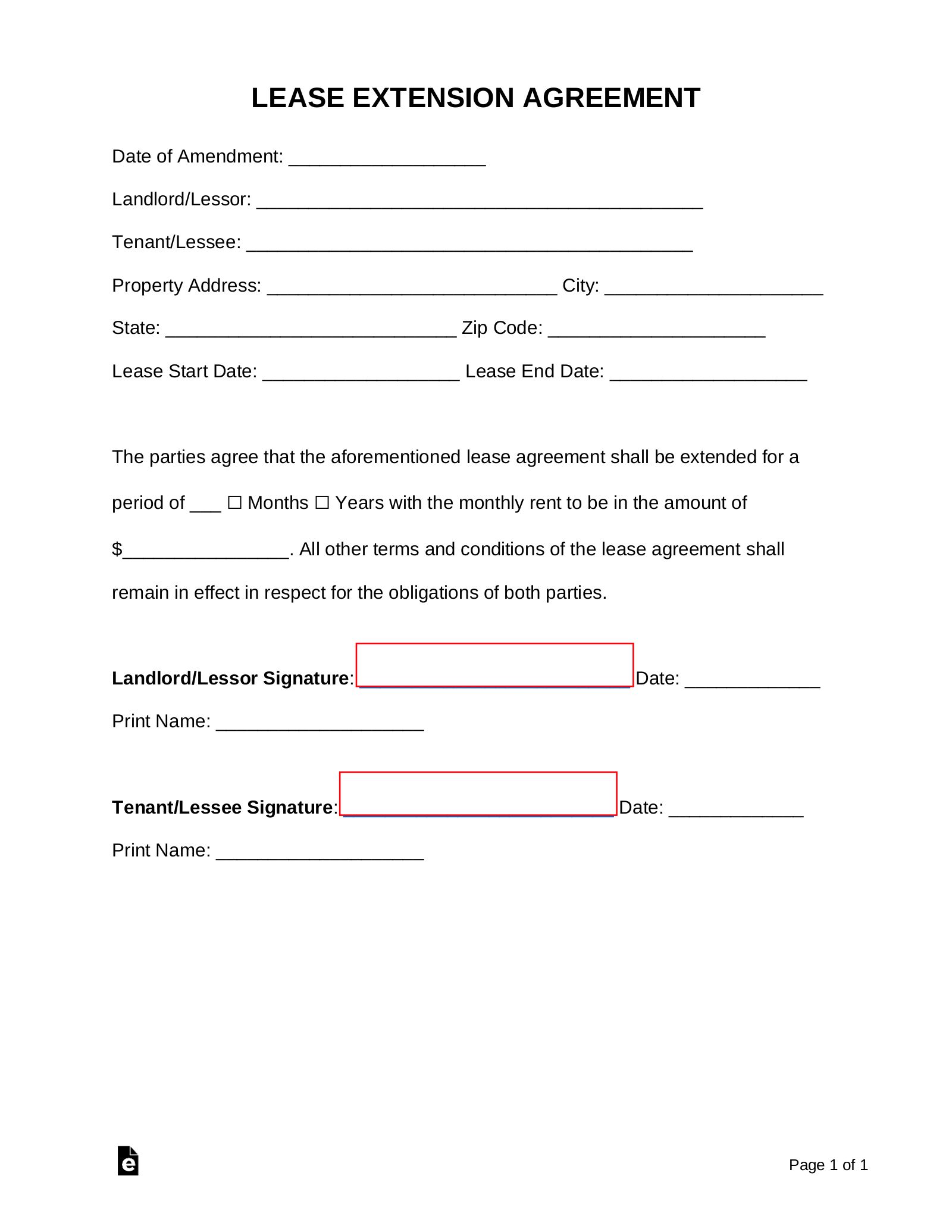 Free Lease Extension Agreement Residential Commercial PDF Word 