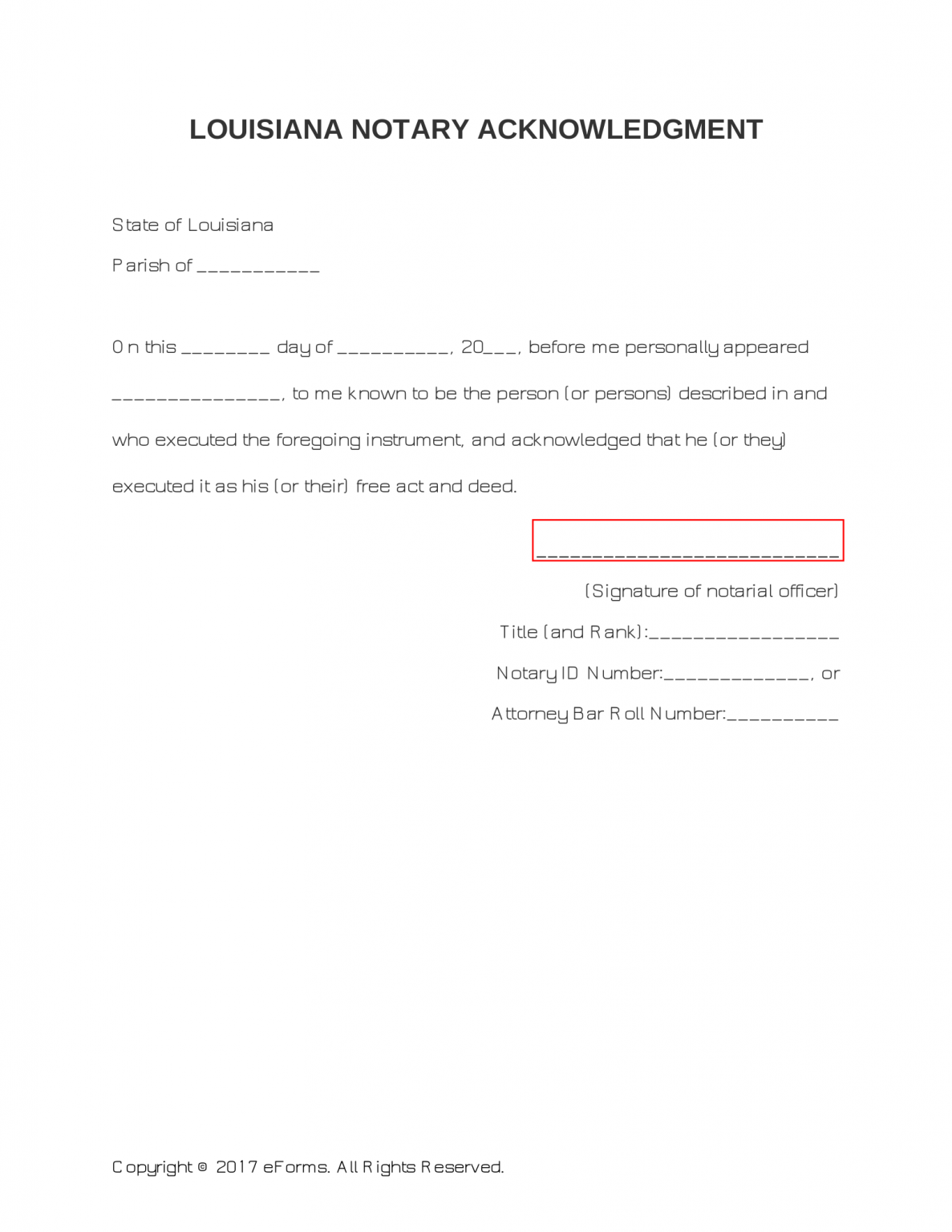 Free Louisiana Notary Acknowledgment Form PDF Word EForms   Louisiana Notary Acknowledgment Form 1187x1536 