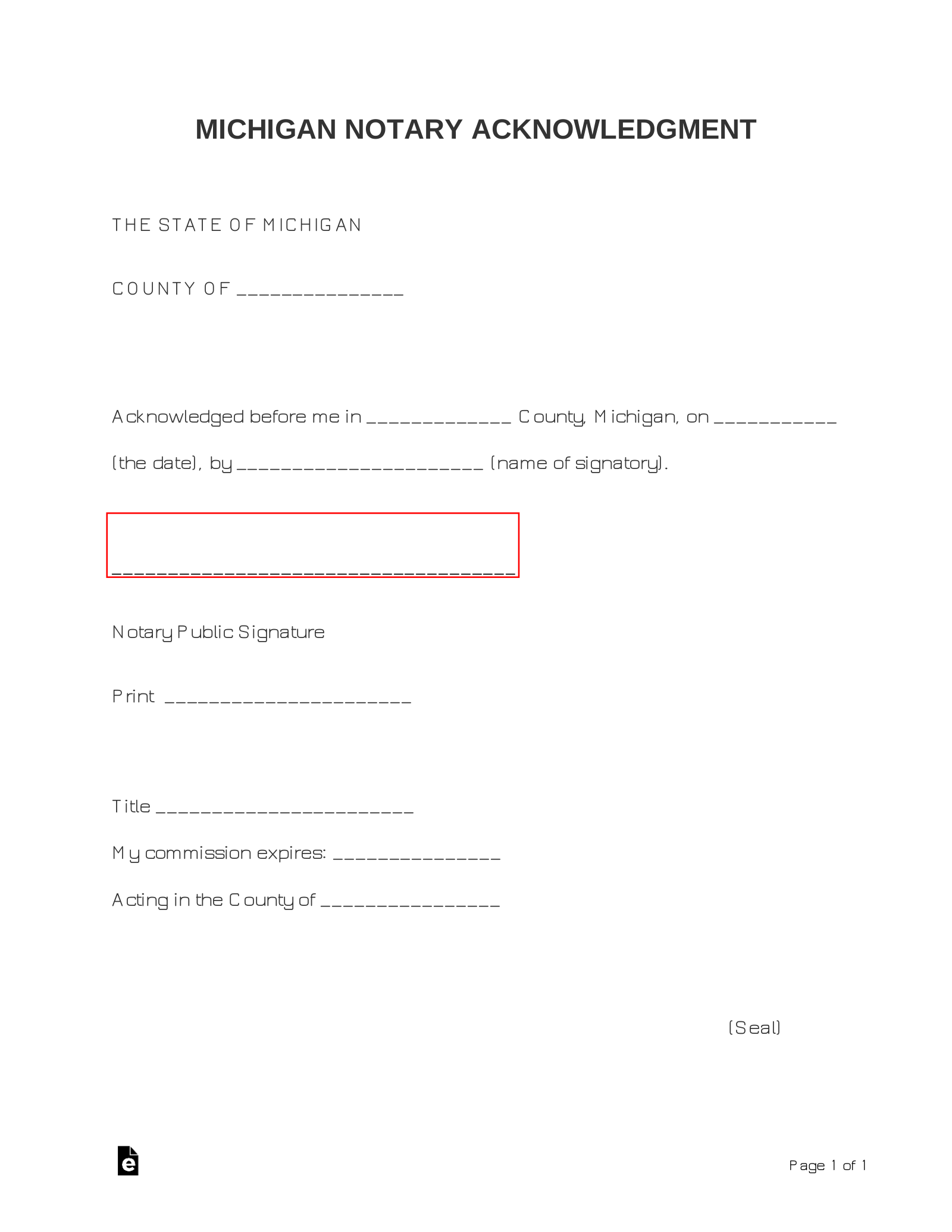 Michigan Notary Acknowledgment Form