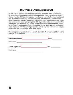 Military Lease Clause Addendum Template