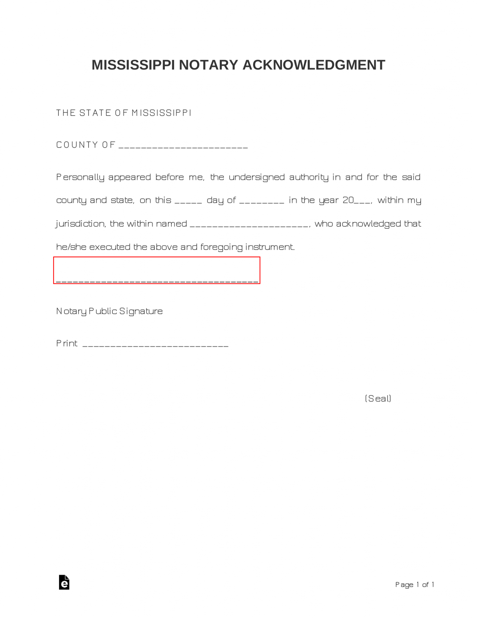 Free Mississippi Notary Acknowledgment Form Pdf Word Eforms