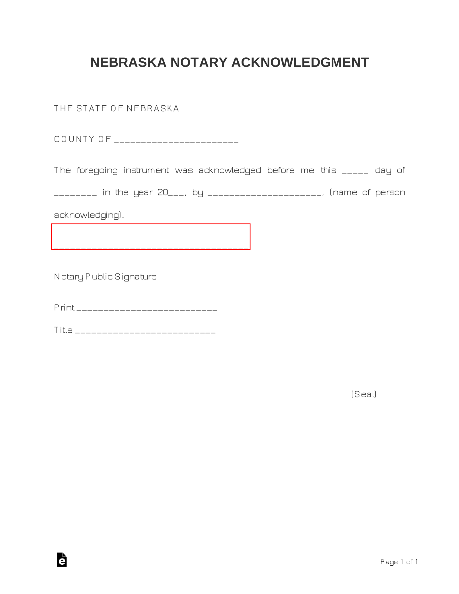 Nebraska Notary Acknowledgment Form