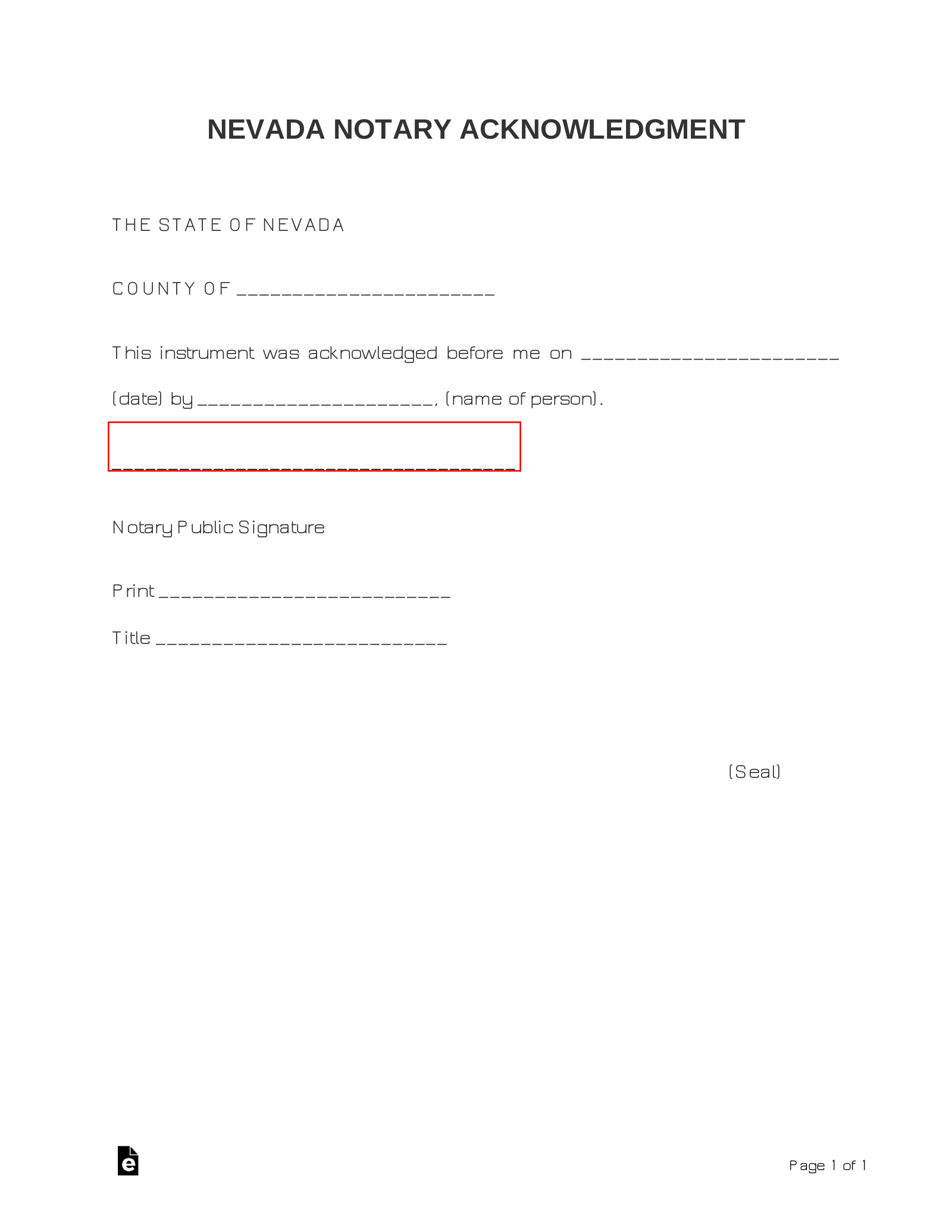 Free Nevada Notary Acknowledgment Form PDF Word EForms