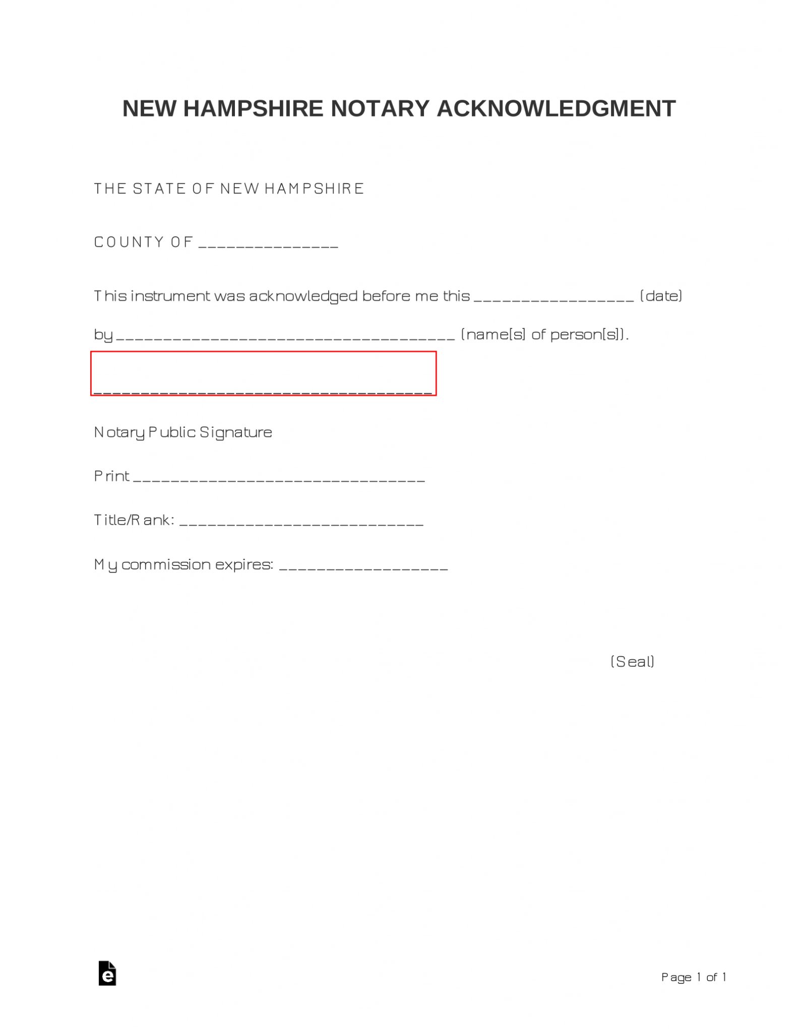 Free New Hampshire Notary Acknowledgment Form PDF Word eForms