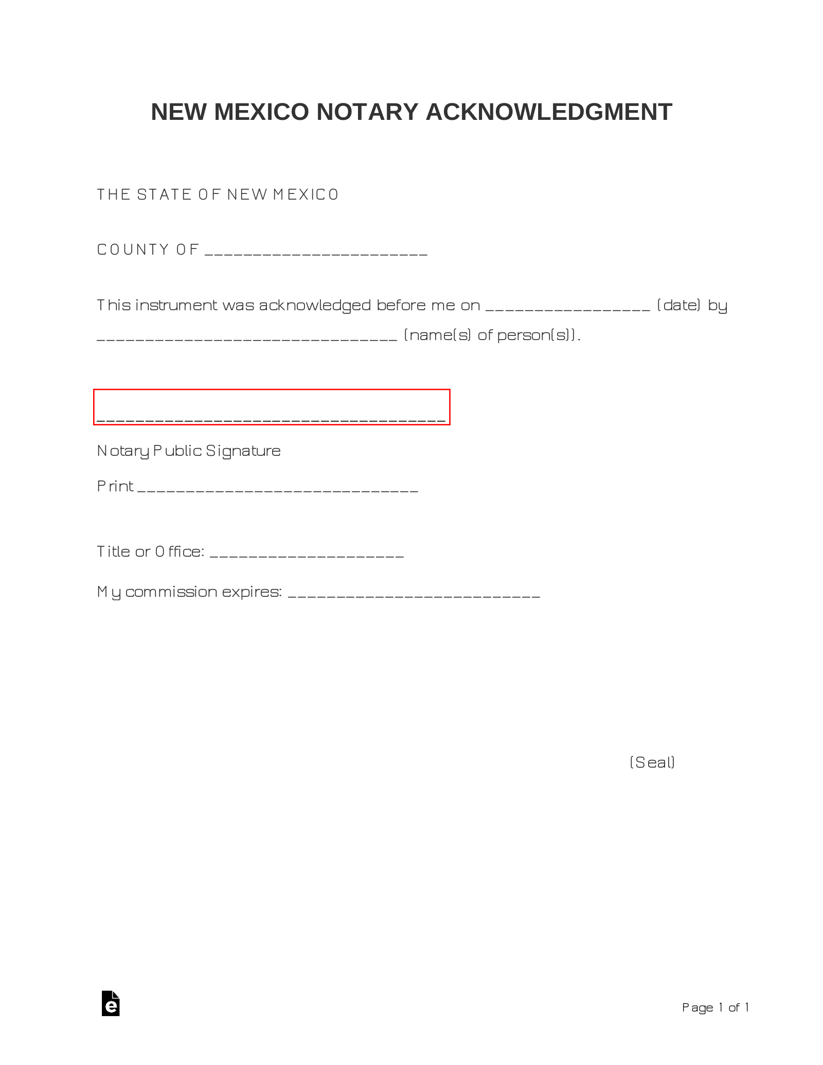 New Mexico Notary Acknowledgment Form