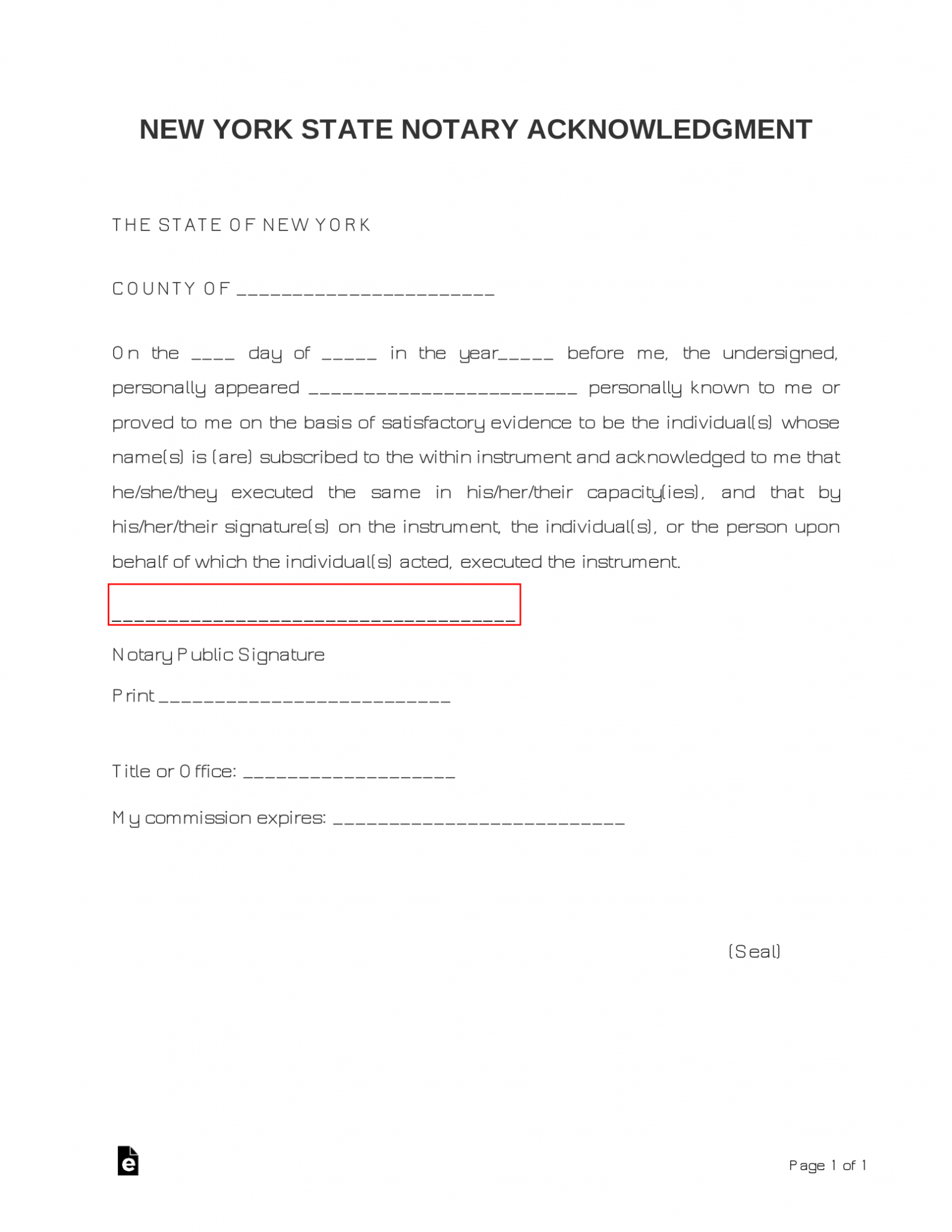 Free New York Notary Acknowledgment Form Word PDF EForms