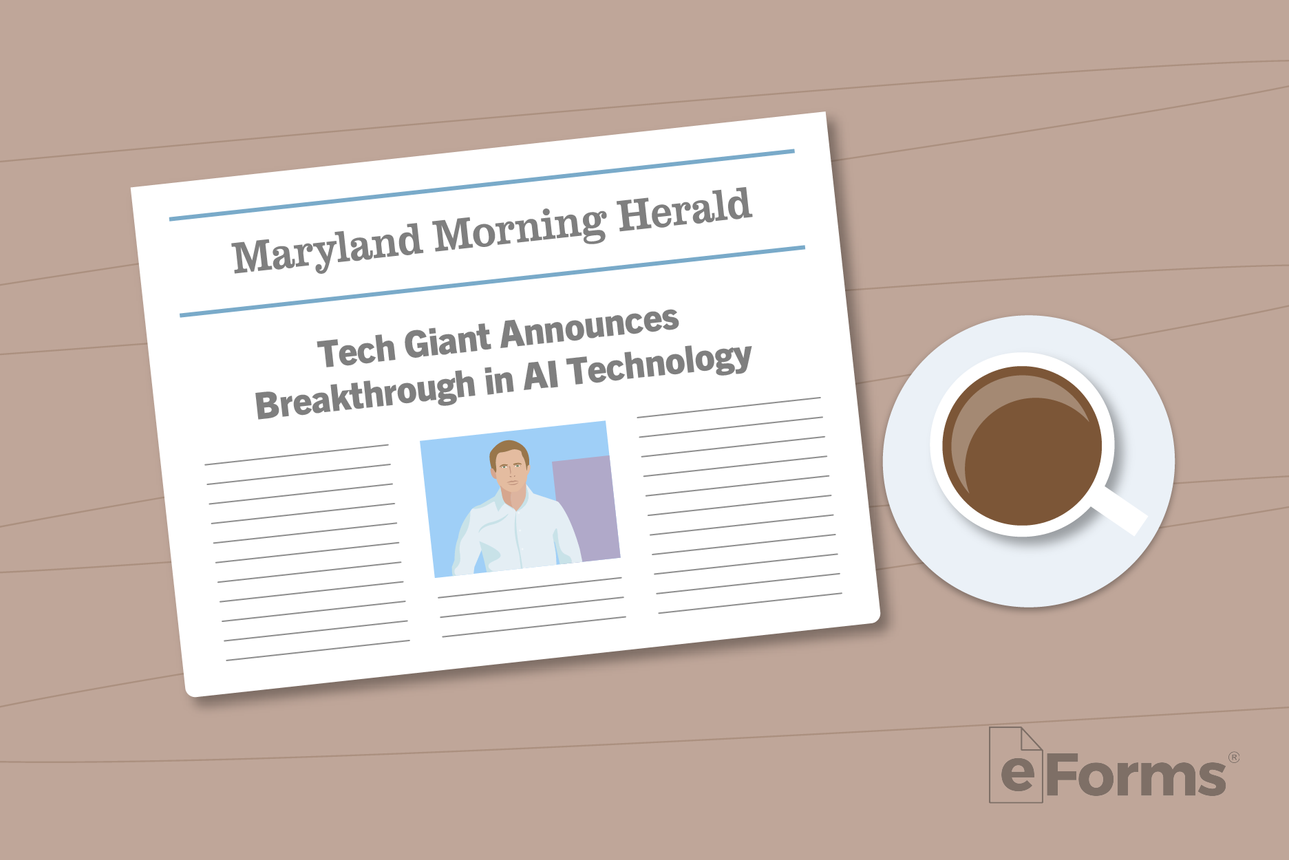 Maryland newspaper and cup of coffee with saucer.